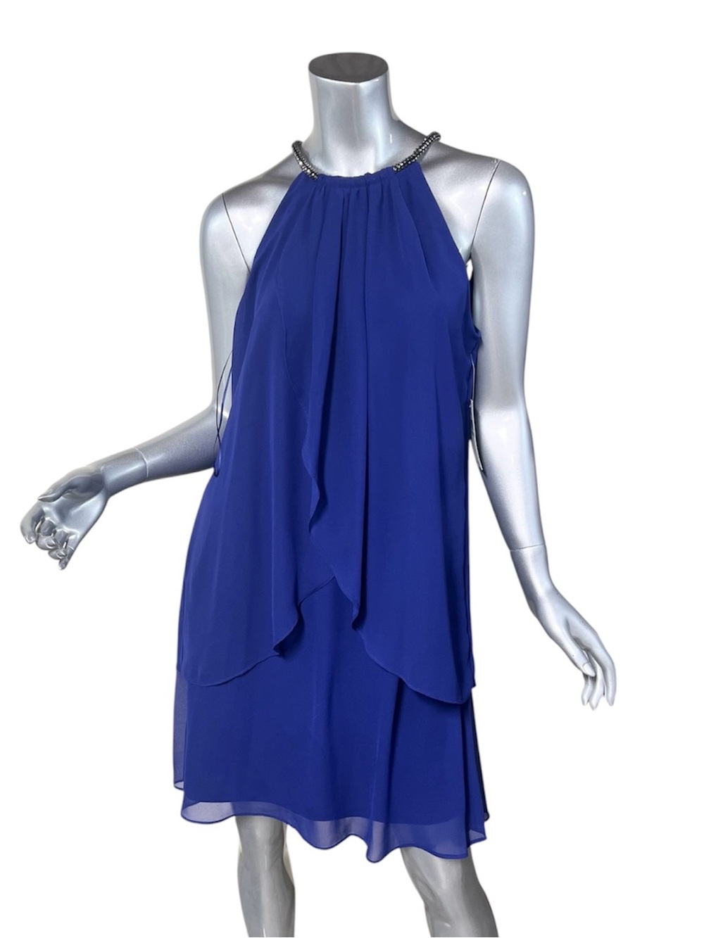 SLNY Halter Neck Layered Chiffon Shift Dress Iris Purple Blue Women's Size 8 NEW